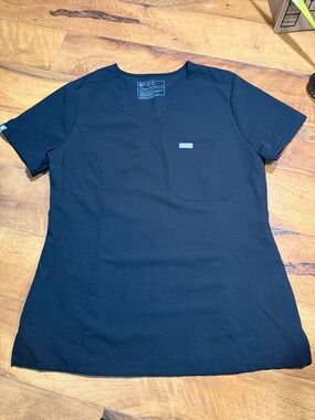 Figs Black Women's V-Neck Medical Scrub Top